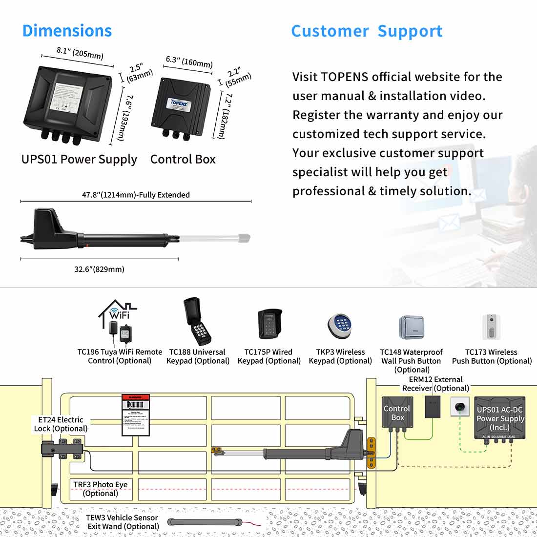 AT12131 Swing Arm Gate Motor Dimension and Installation Overview