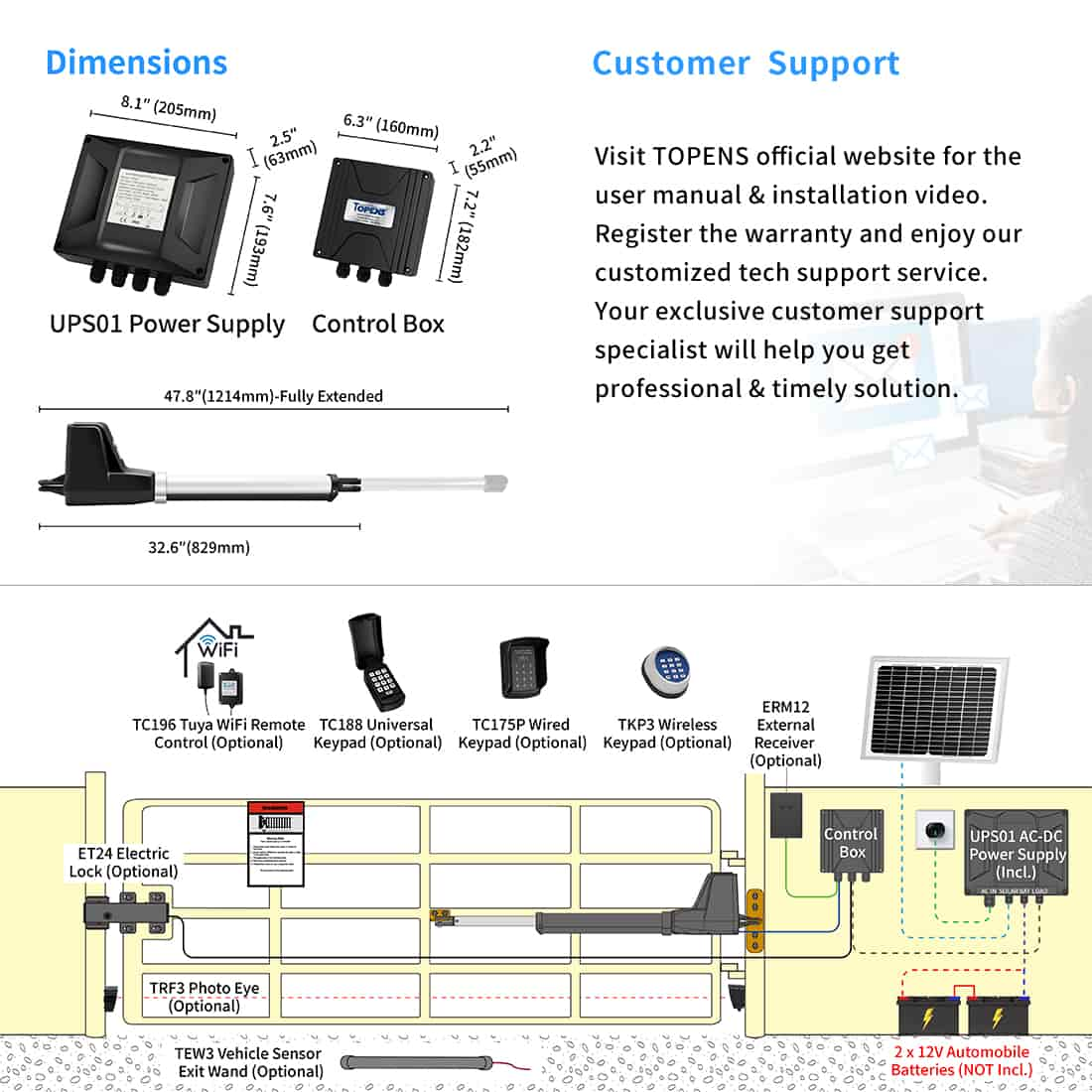 AT6131S Solar Powered Gate Opener Dimension and Installation Overview