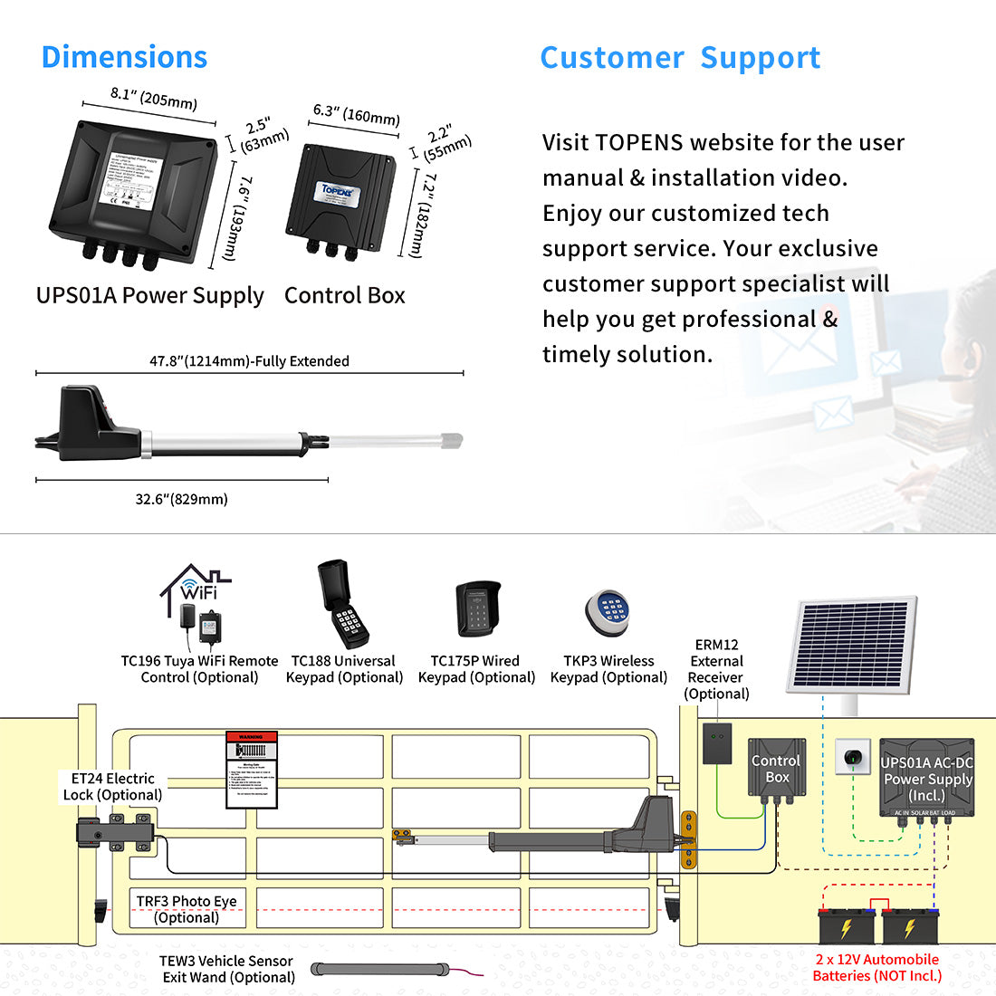 AT6131S Solar Powered Gate Opener Dimension and Installation Overview