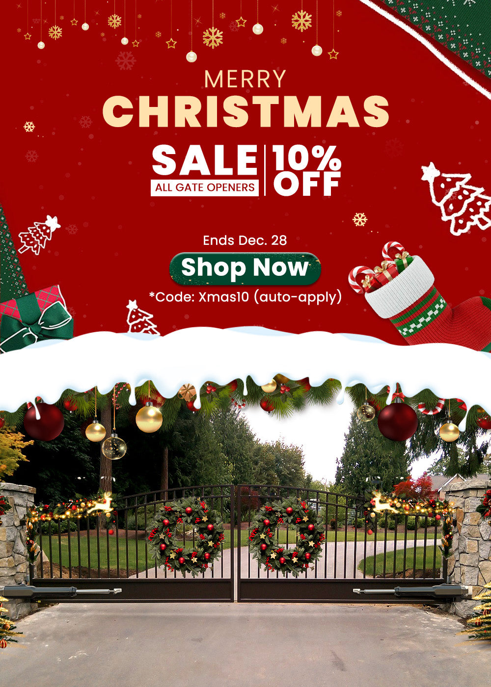 TOPENS Christmas Sale 2025 banner - 10% off all gate openers