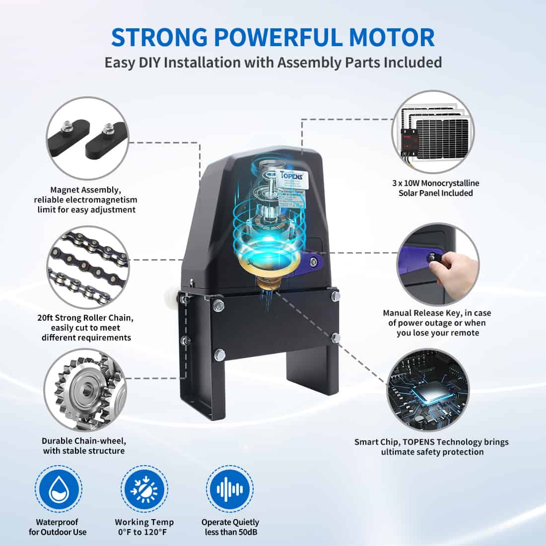 DKC1100S Solar Power Chain Driven Sliding Gate Opener with Strong Motor