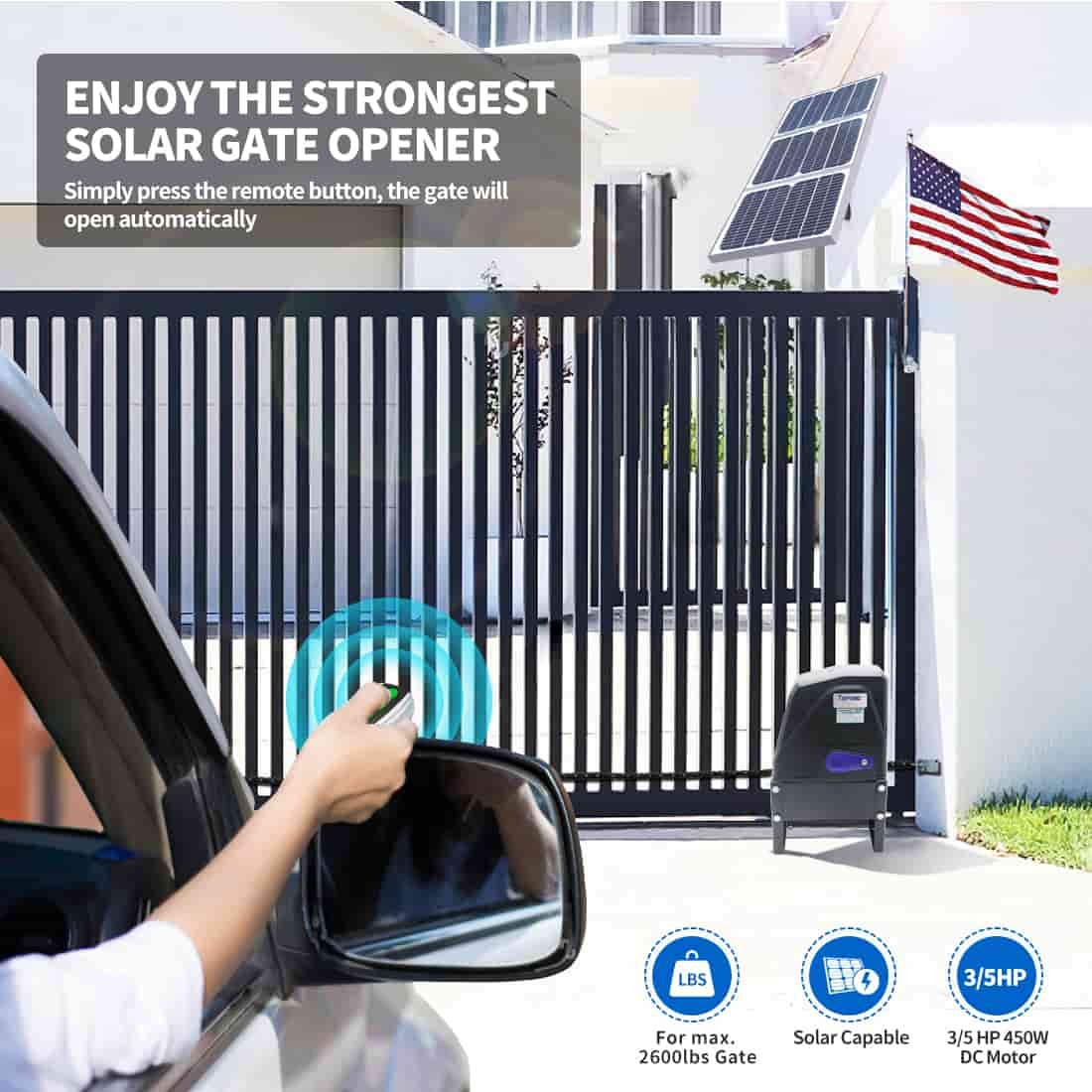 DKC1100S Solar Power Sliding Gate Opener on Gate