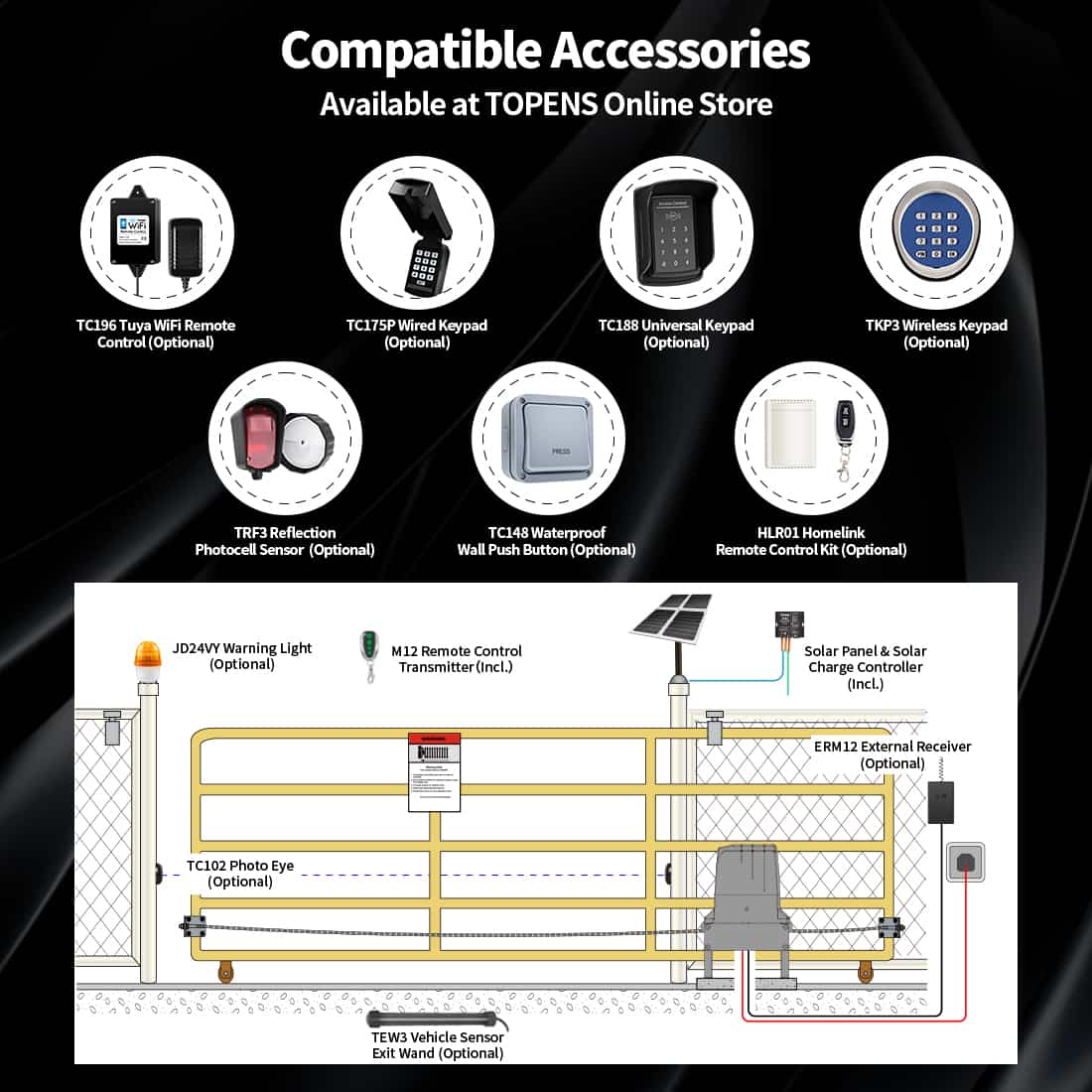 DKC2000S Solar Slide Gate Opener Kit Compatible Accessories
