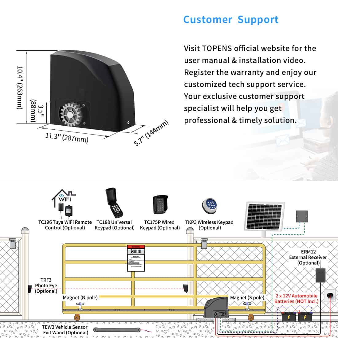 DKR500ST Solar Electric Gate Opener Dimension and Installation Overview