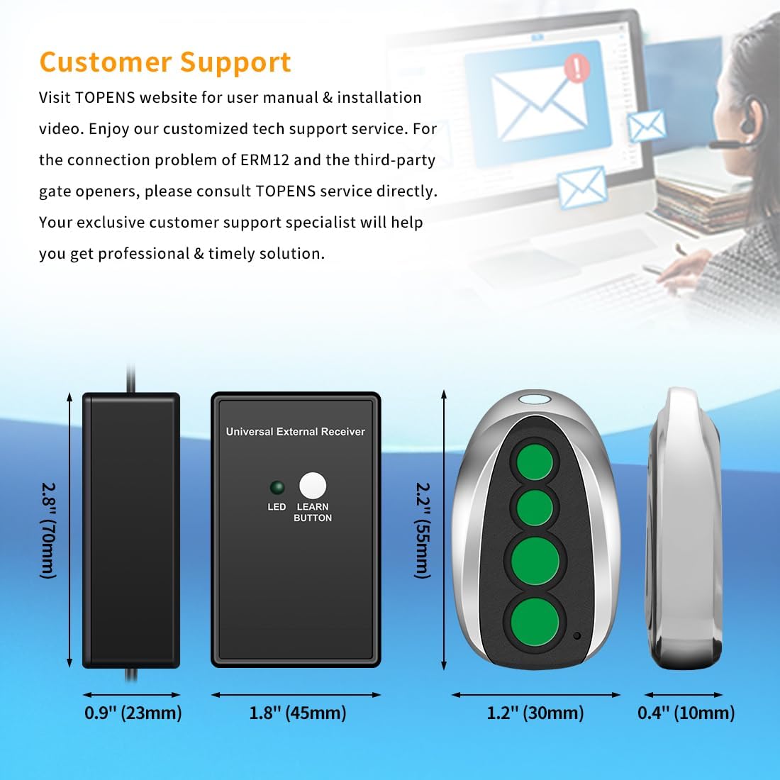 ERM12 Gate Opener Transmitter and Receiver Dimension