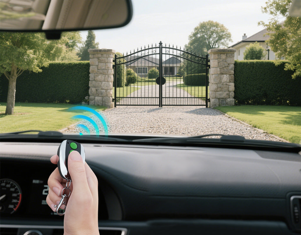 Features open swing gate using remote in the car