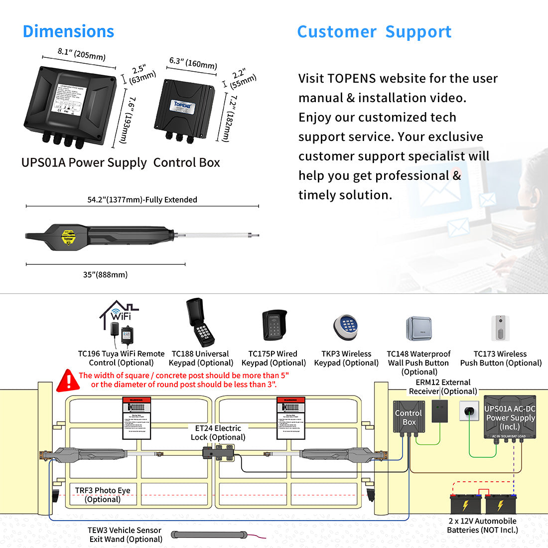 JY9132 Dual Gate Opener Dimension and Installation Overview