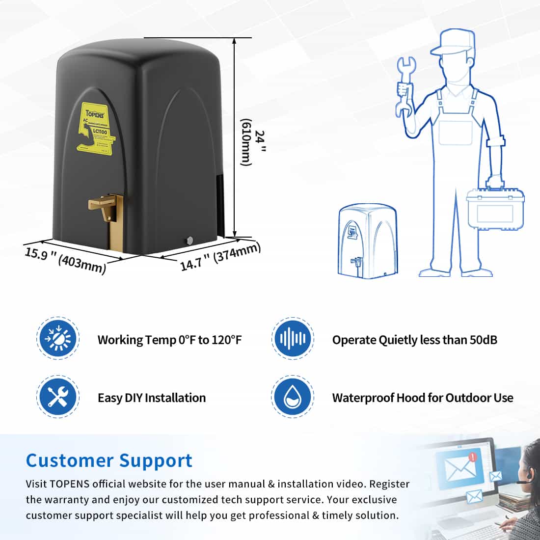 LC1100 Remote Control Sliding Gate Motor Dimension