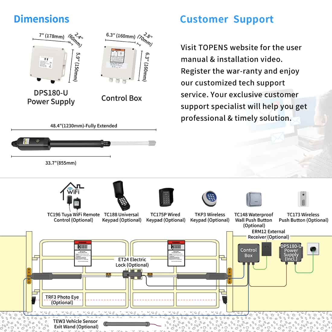 TOPENS PW302 Dual Swing Gate Opener