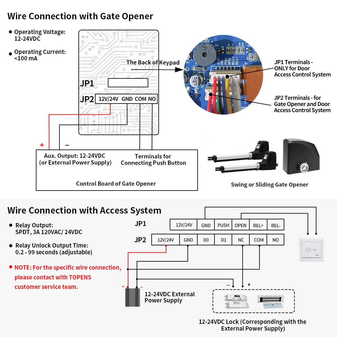 TC175P Touch Panel Wired Keypad Wire Connection