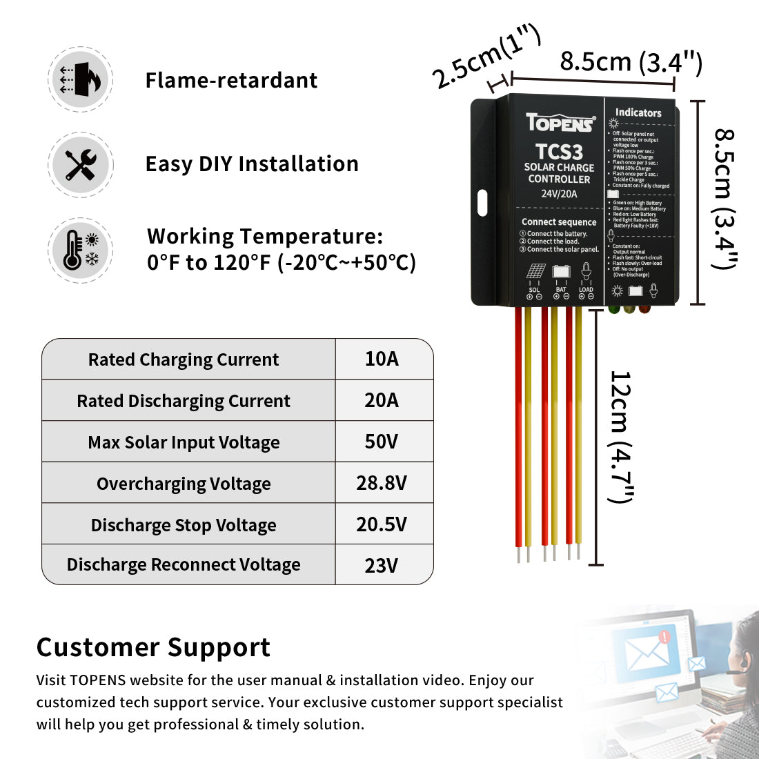 TCS3 Solar Charge Controller Dimensions
