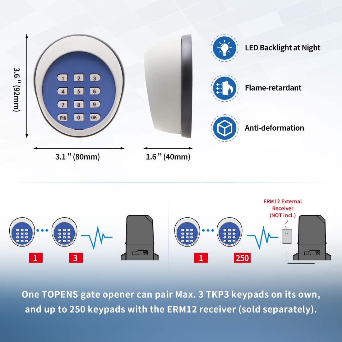 TKP3 Wireless Gate Keypad Dimension