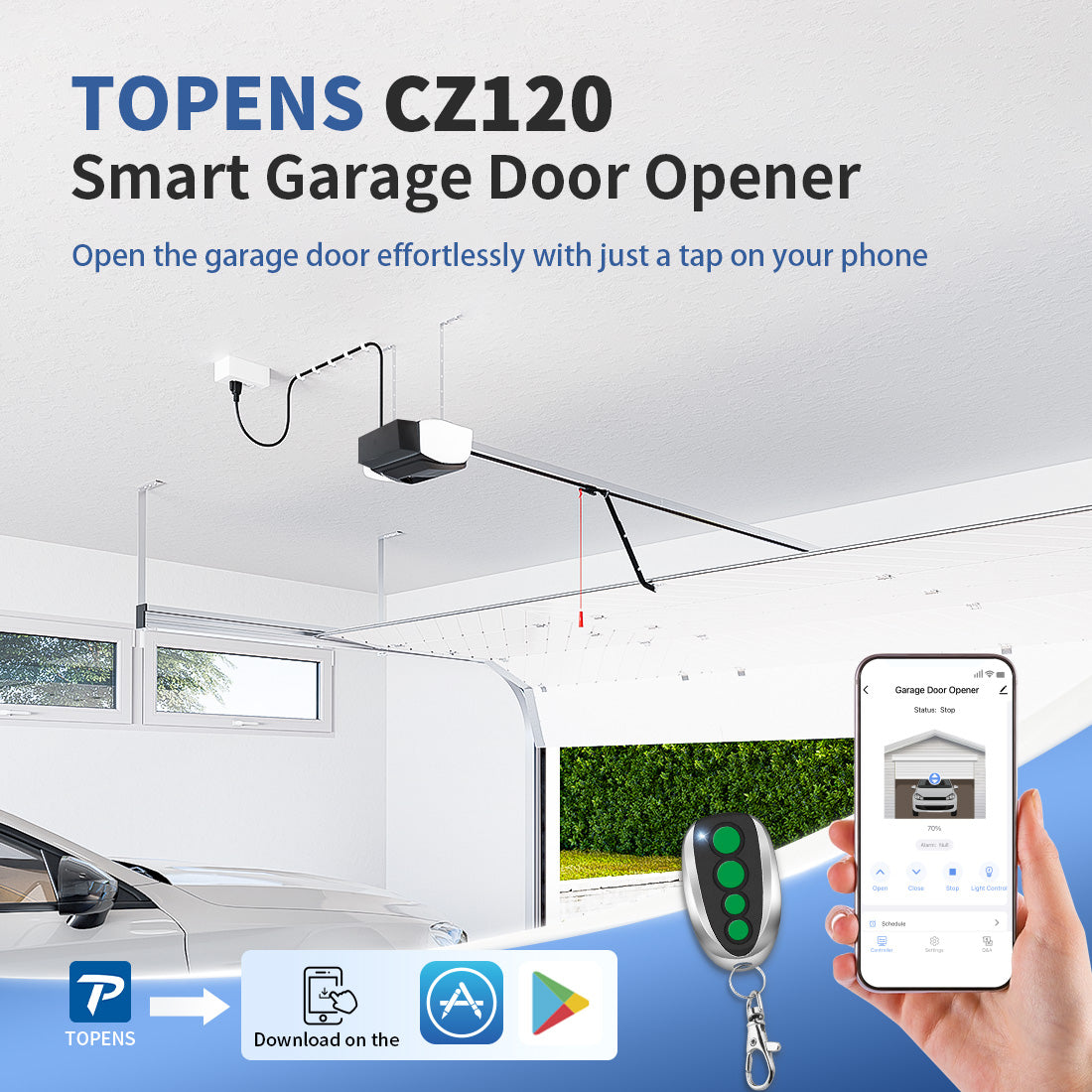 TOPENS CZ120 Smart Garage Door Opener Smart App Control