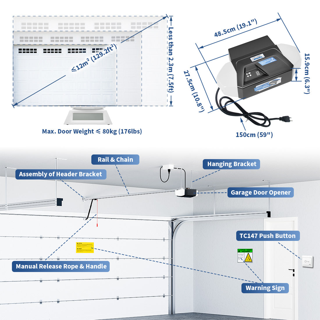 TOPENS CZ120 Smart Garage Door Opener Dimensions