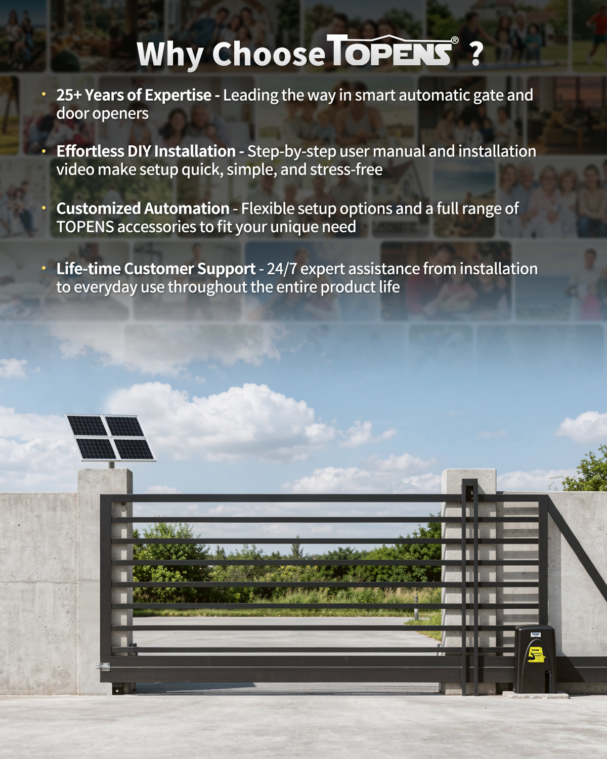 TOPENS DLC2000S Solar Sliding Gate Opener Chain Drive Why Choose Topens