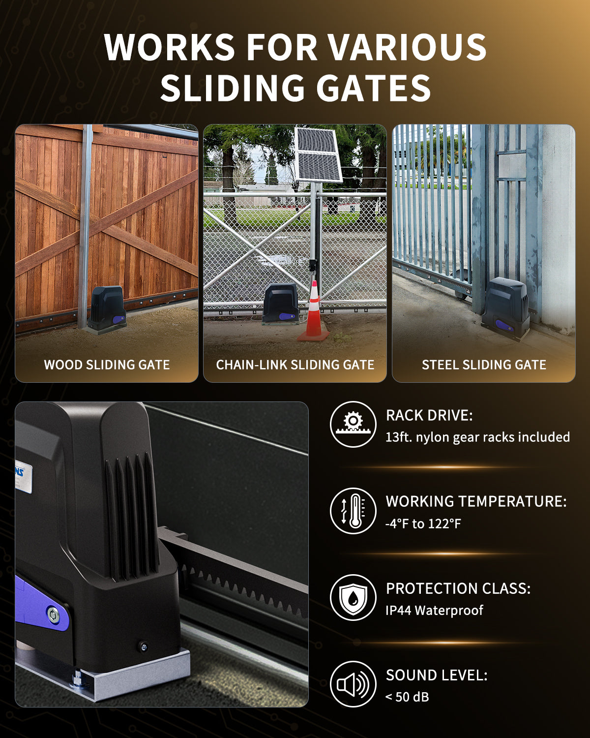 DWR1100ST Solar Sliding Gate Opener Rack Drive Works for Various Sliding Gates