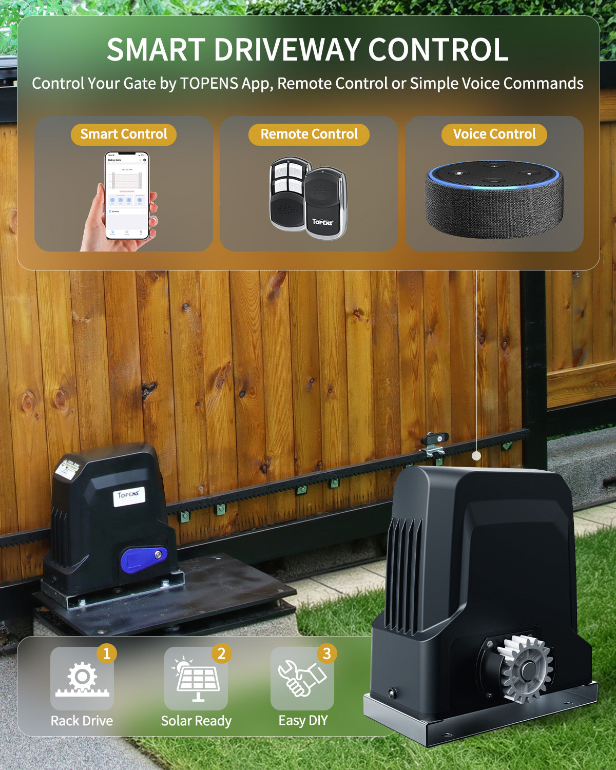 DWR500ST Solar Sliding Gate Opener Rack Drive Smart Driveway Control