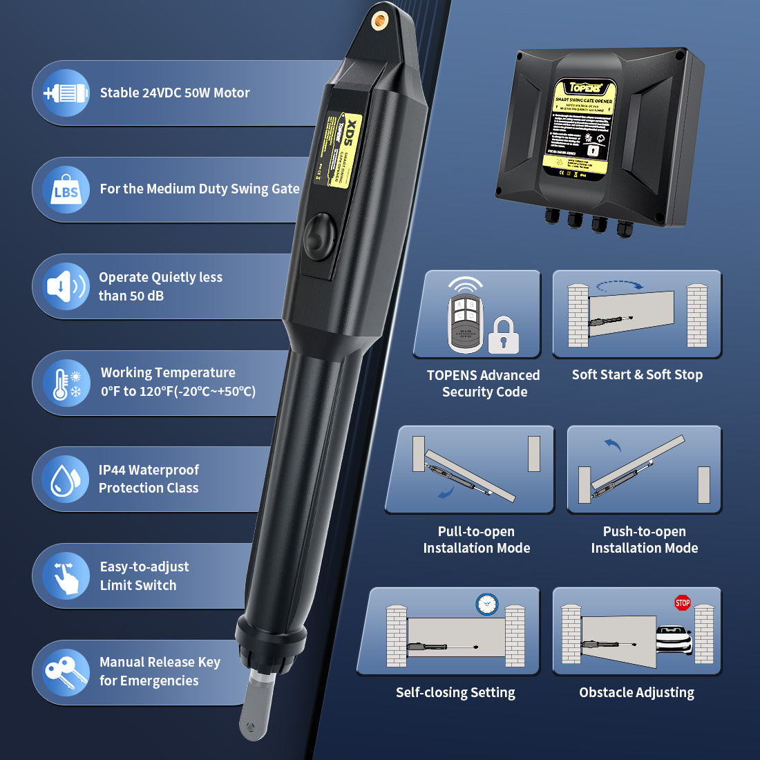 TOPENS XD551 Smart Single Swing Gate Opener Features