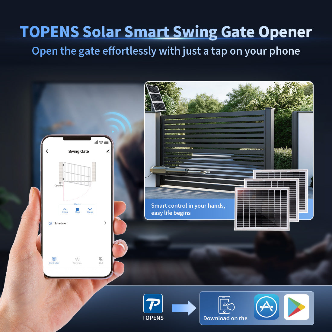 TOPENS XD551S Smart Solar Single Swing Gate Opener APP Control