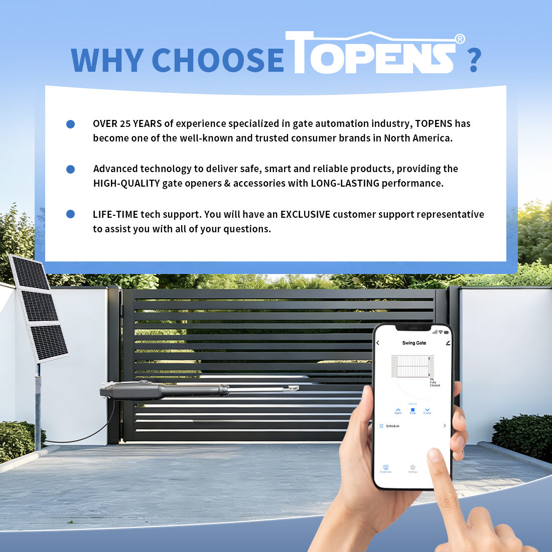 TOPENS XD551S Smart Solar Single Swing Gate Opener Why Choose Topens