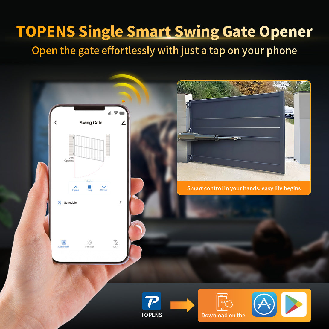TOPENS XD851 Smart Single Swing Gate Opener with App Control