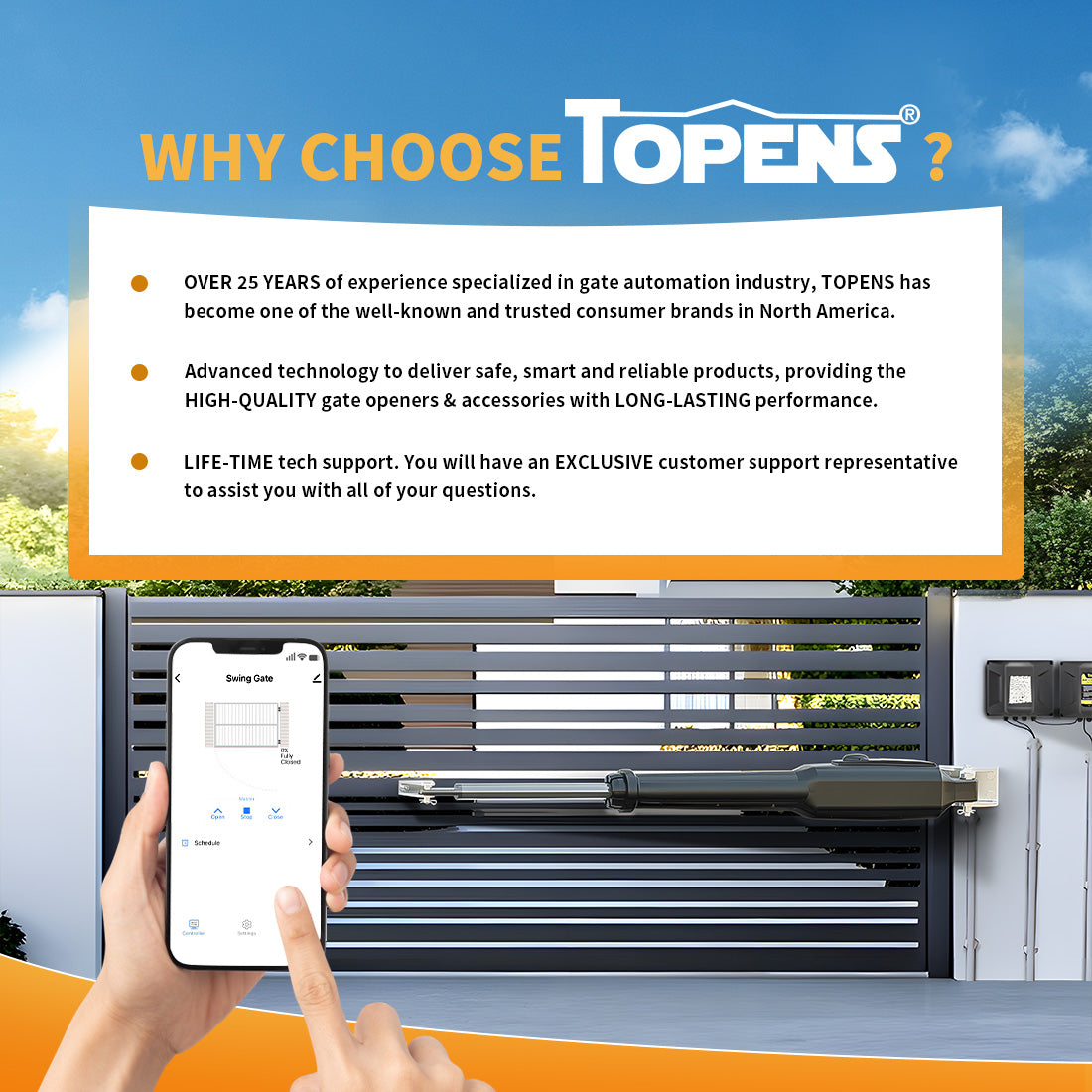 TOPENS XD851 Smart Single Swing Gate Opener with App Control