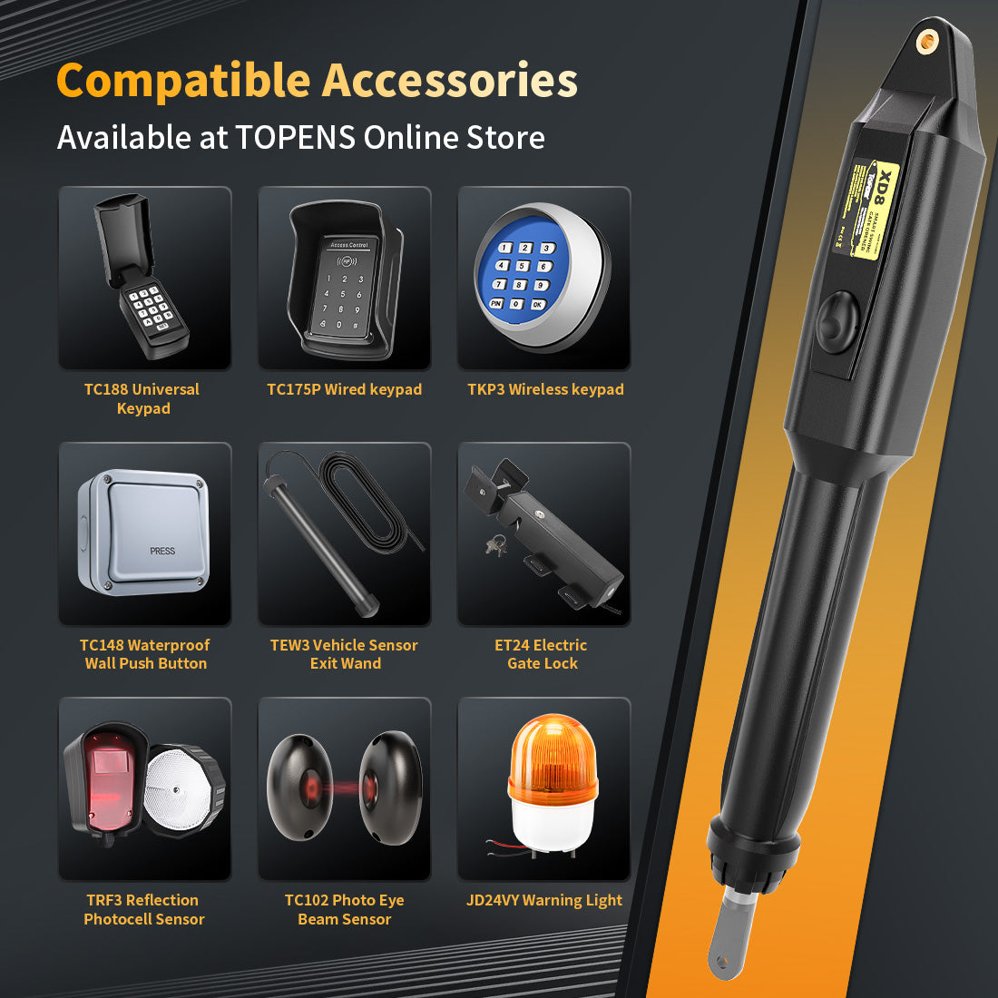 TOPENS-XD851S-Smart-Solar-Swing-Gate-Opener-Compatible-Accessories