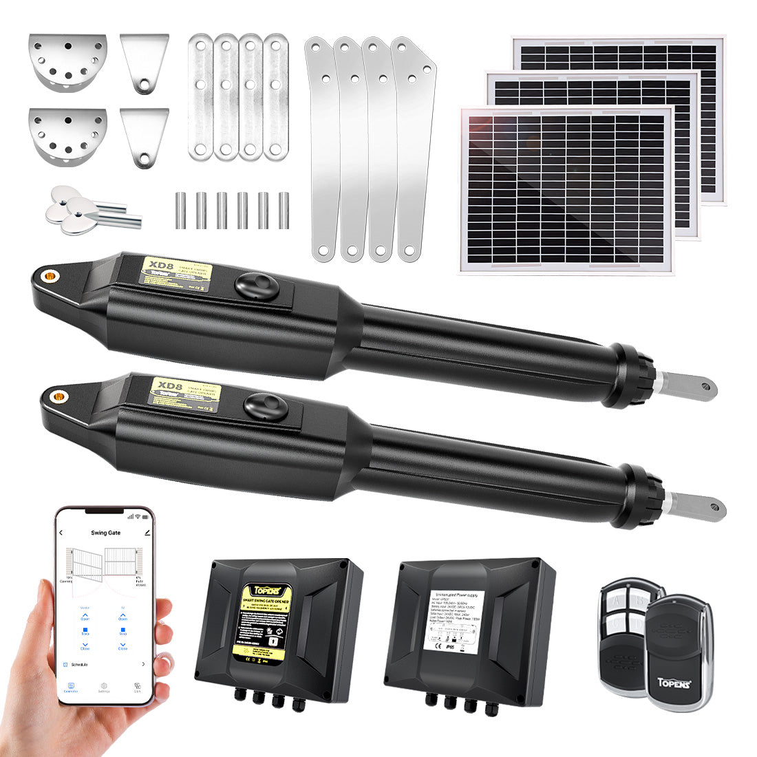 TOPENS-XD852S-Smart-Solar-Swing-Gate-Opener-Package-Items