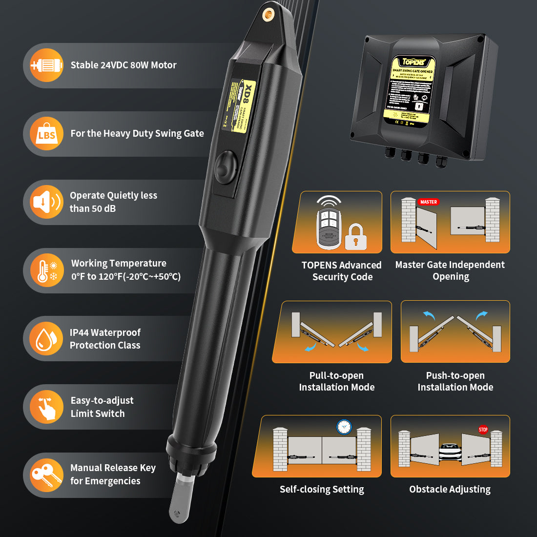 TOPENS-XD852S-Smart-Solar-Swing-Gate-Opener-Features