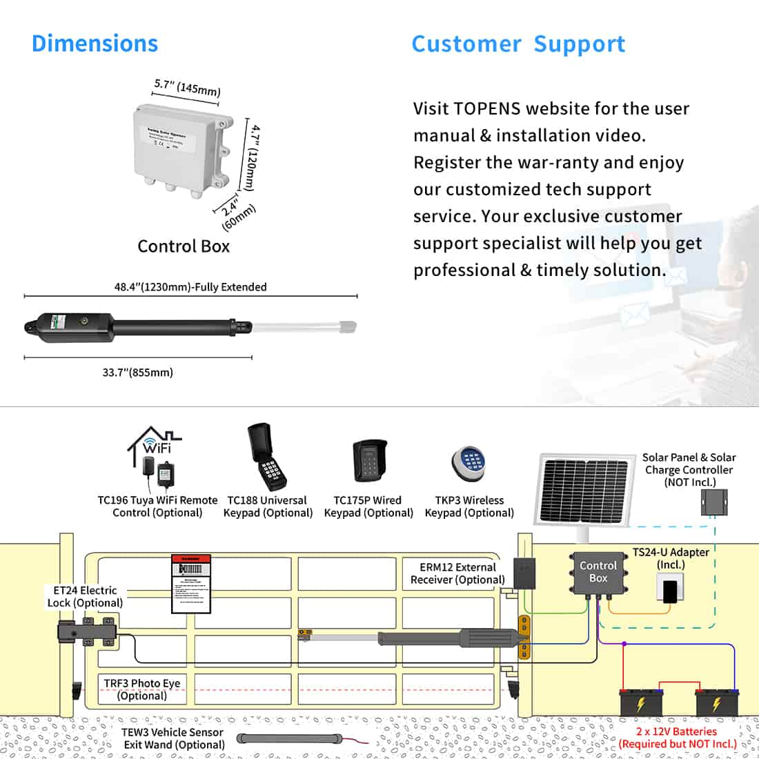 TOPENS A5 Single Swing Gate Opener