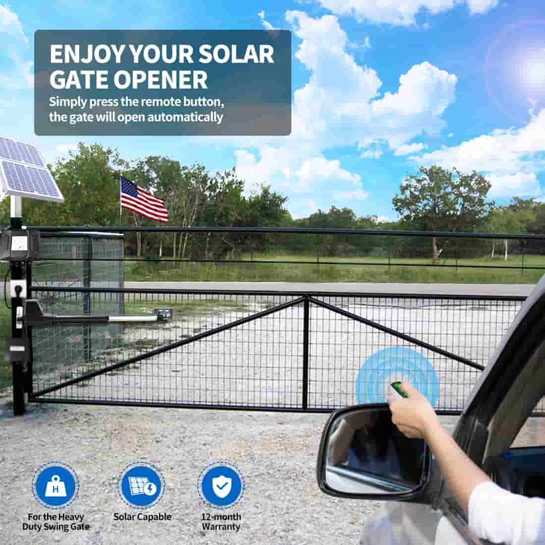 AT12131S Solar Powered Gate Opener Kit on Gate