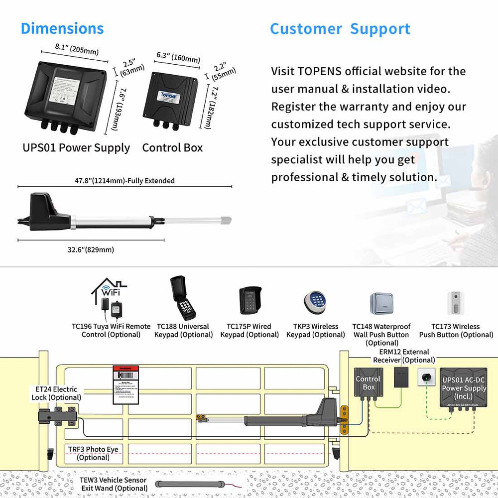 AT6131 Single Electric DIY Gate Opener TOPENS
