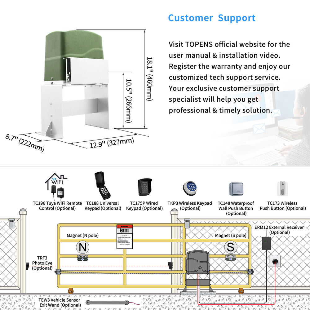 Chain Driven Sliding Gate Opener Motor with Remote TOPENS