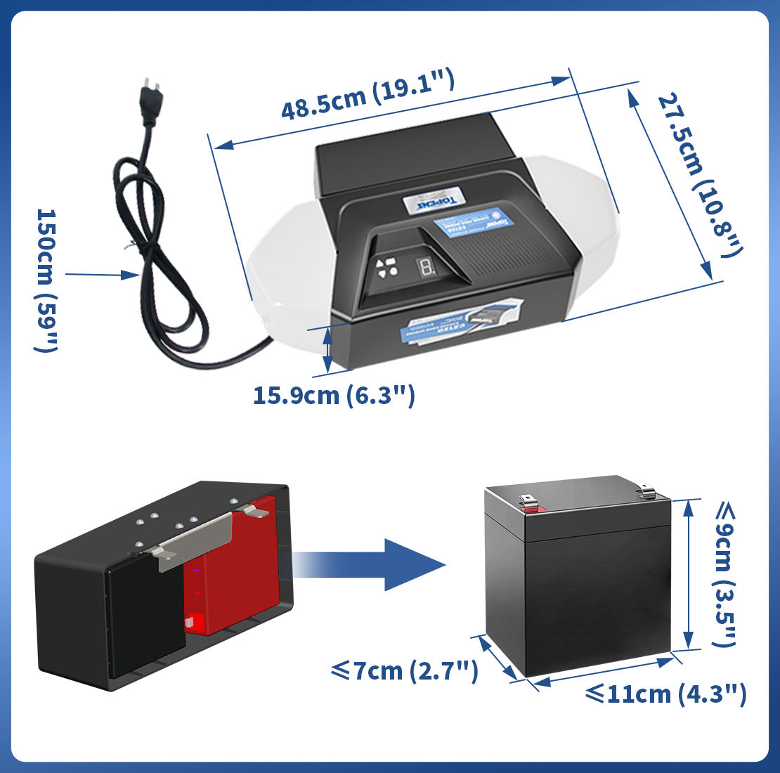 Parts dimension of TOPENS CZ120 smart garage door opener