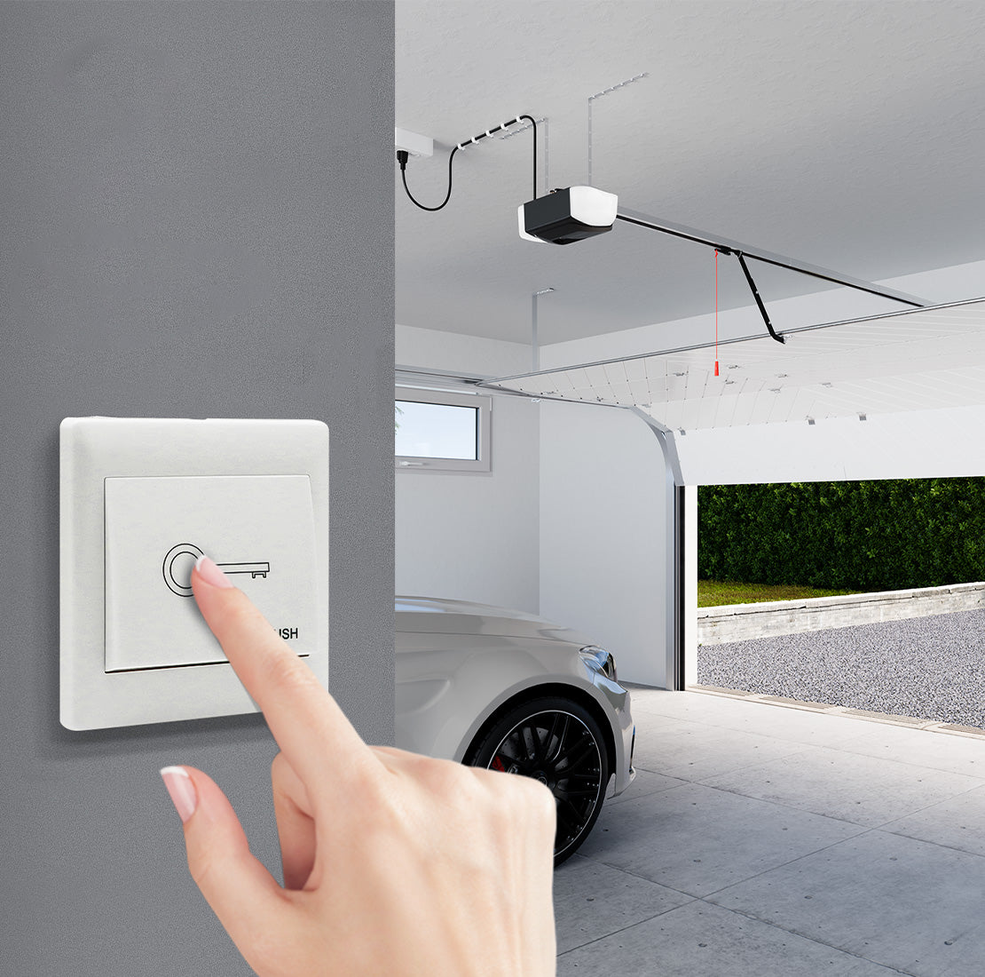 Pressing TC147 push button to control garage door opener