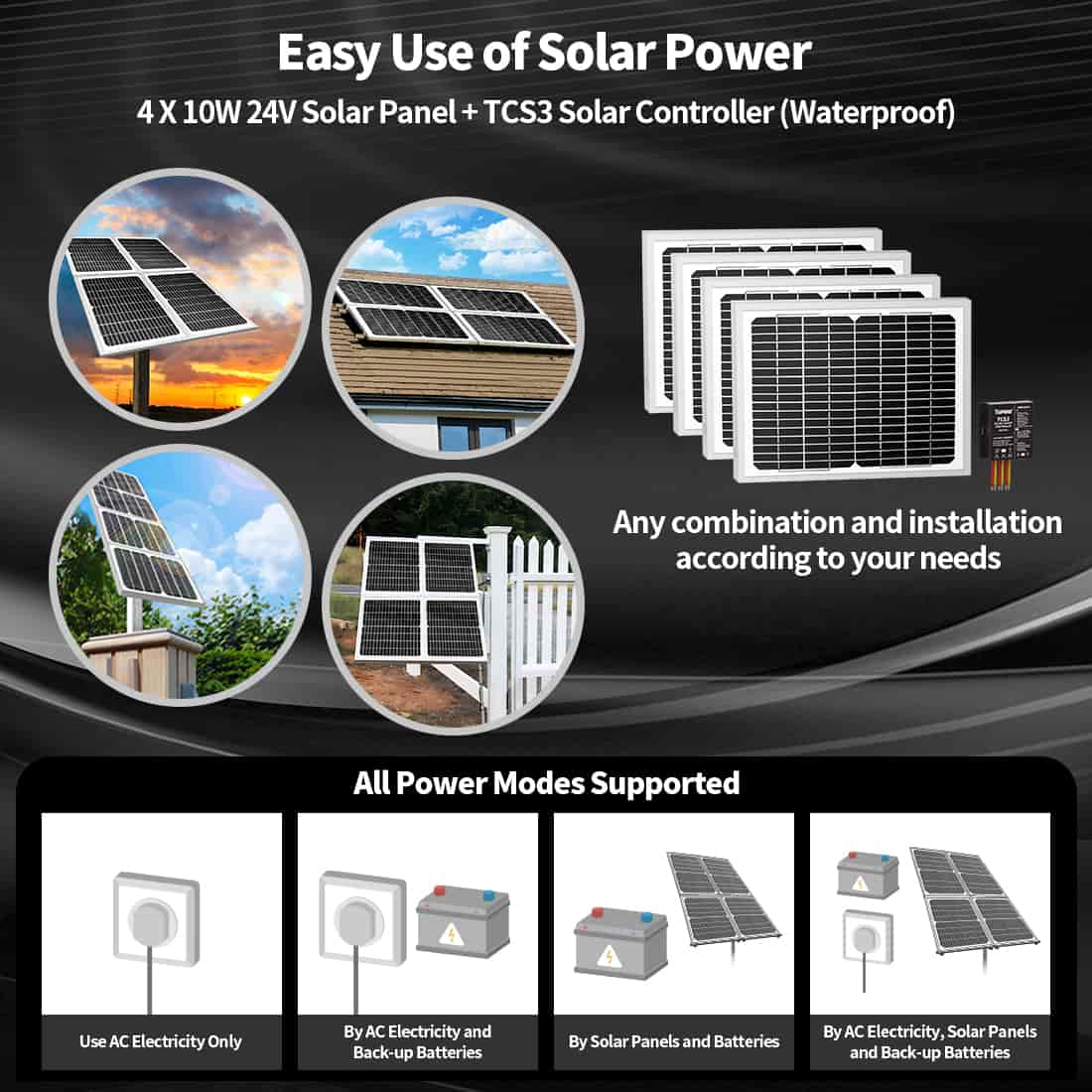 DKC2000S Solar Slide Gate Opener Kit Power Modes
