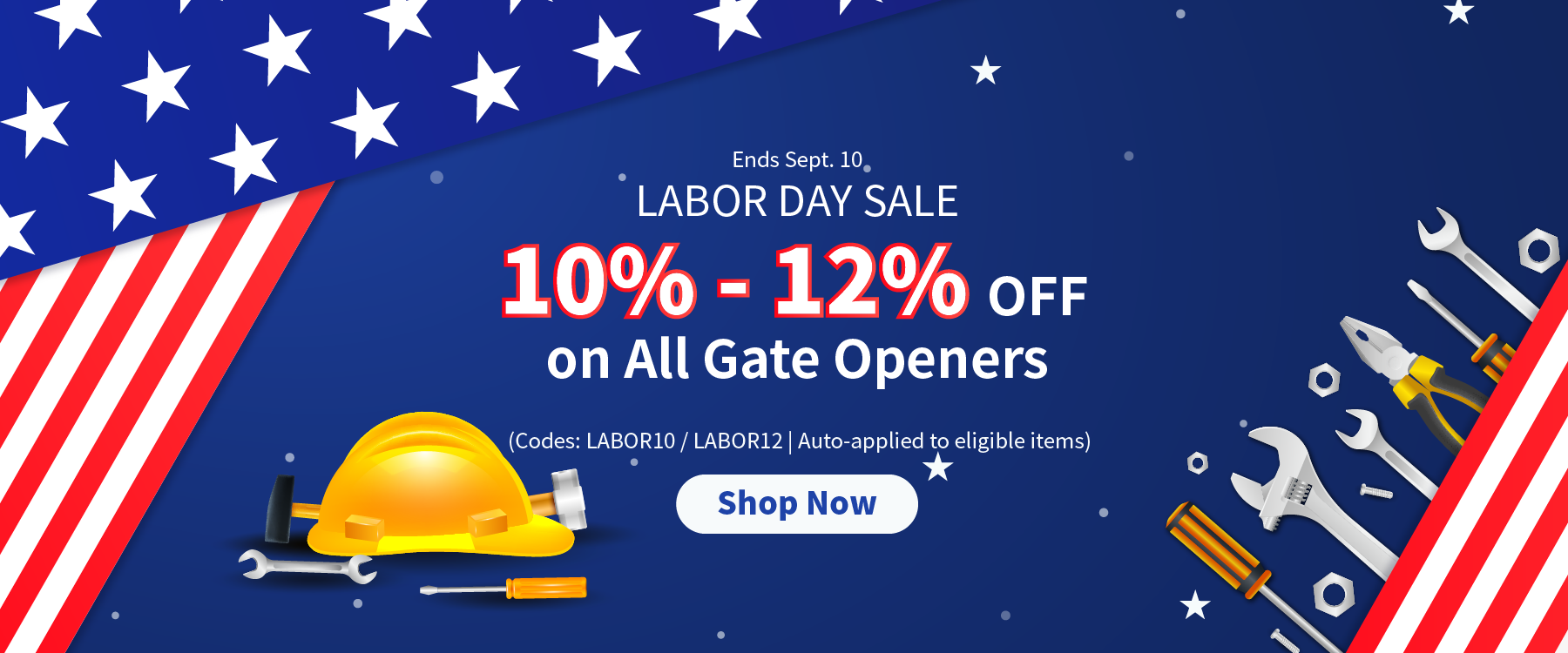  2025 Labor Day Sale - 10% - 12% off Topens gate openers - banner