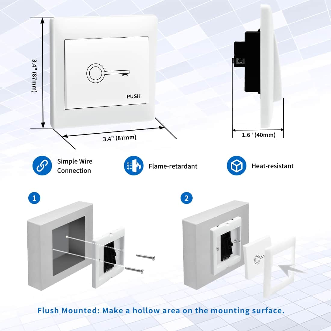 TC147 Wall Push Button Switch Dimension