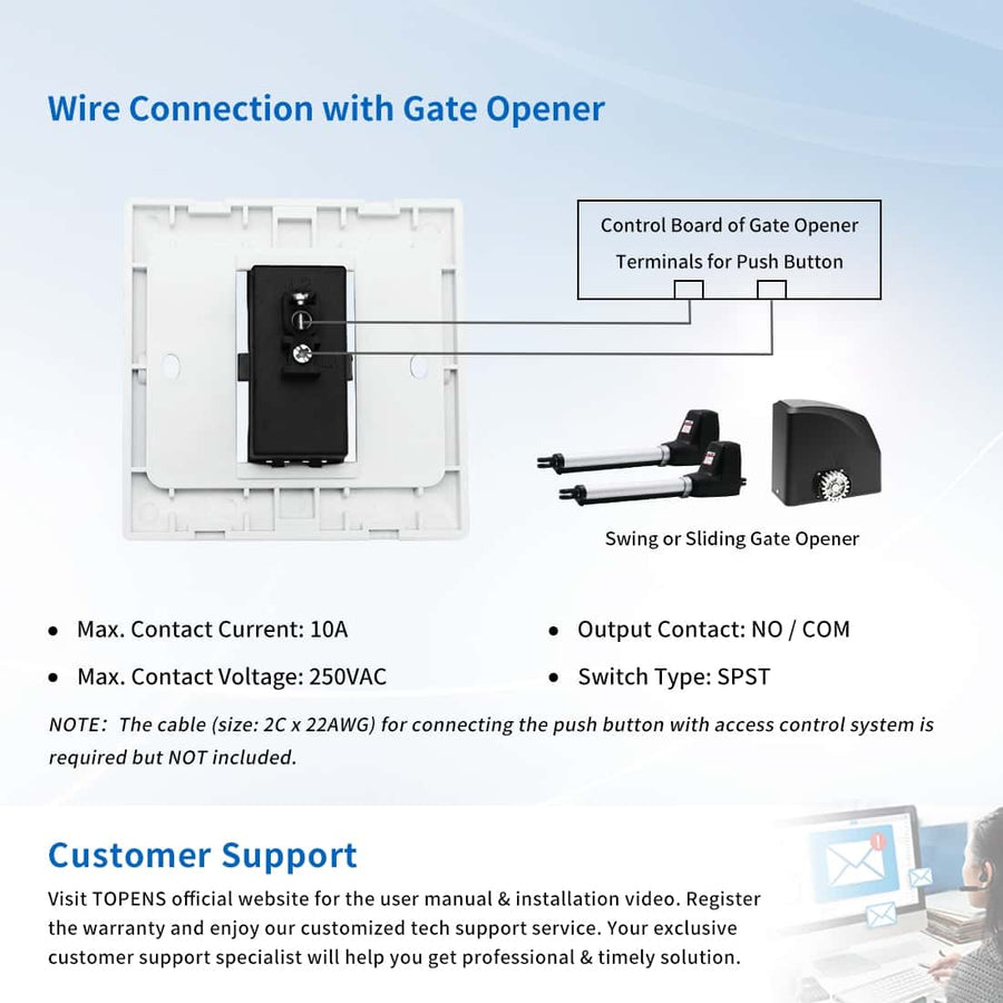 Wall Push Button Switch for Automatic Gate Opener | TOPENS
