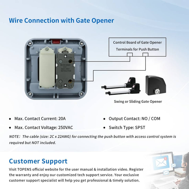 Waterproof Push Button Switch for Gate Opener | TOPENS