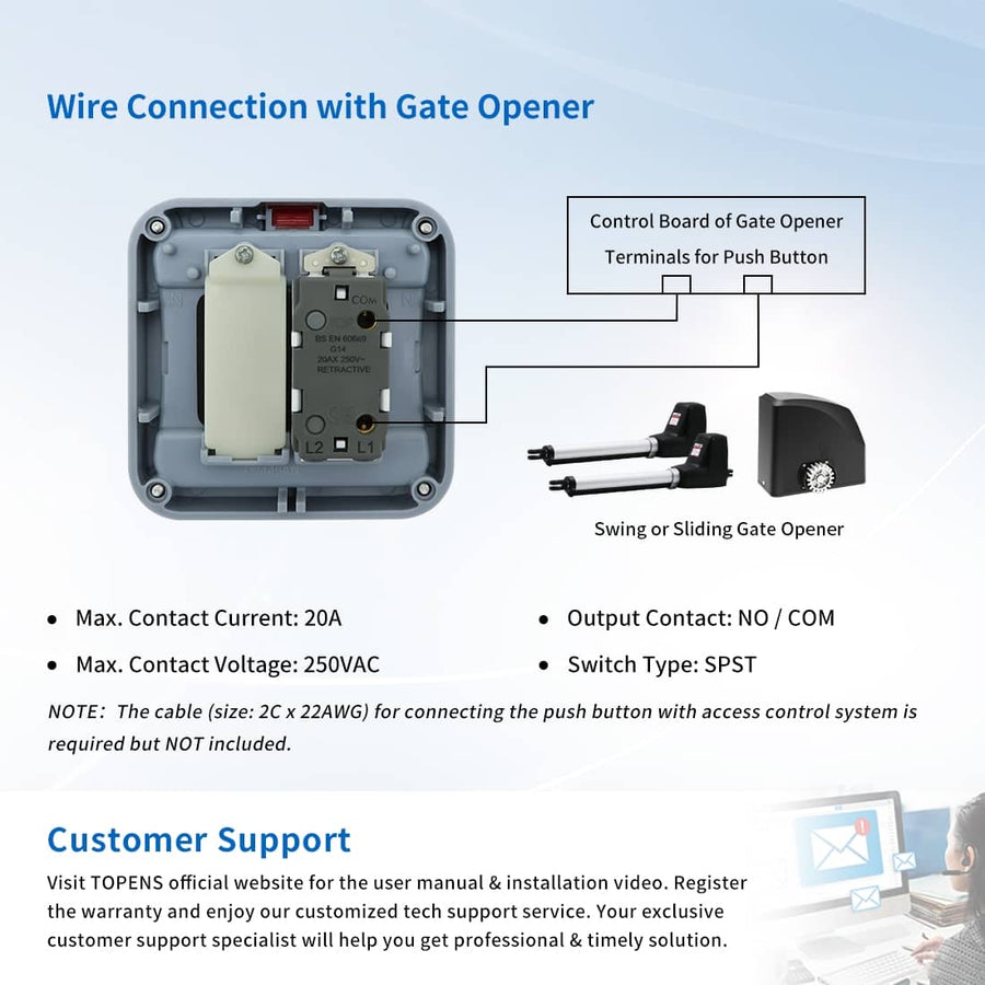 Waterproof Push Button Switch for Gate Opener | TOPENS
