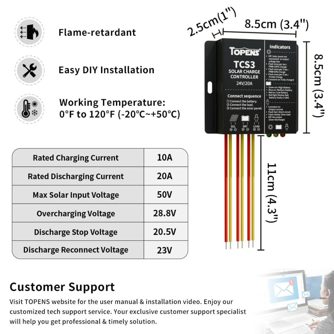 TCS3 Solar Charge Controller Dimensions