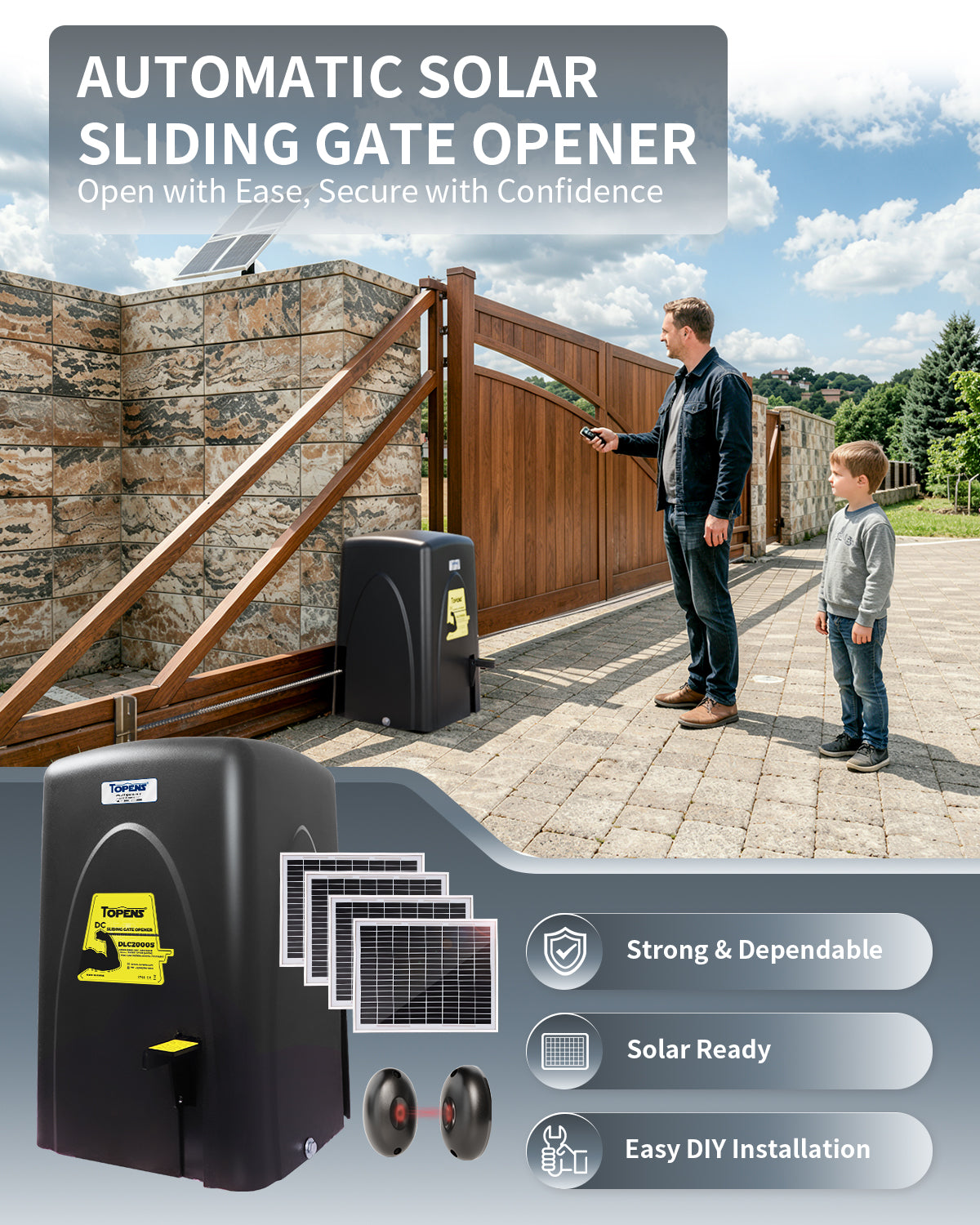 TOPENS DLC2000S Solar Sliding Gate Opener Chain Drive