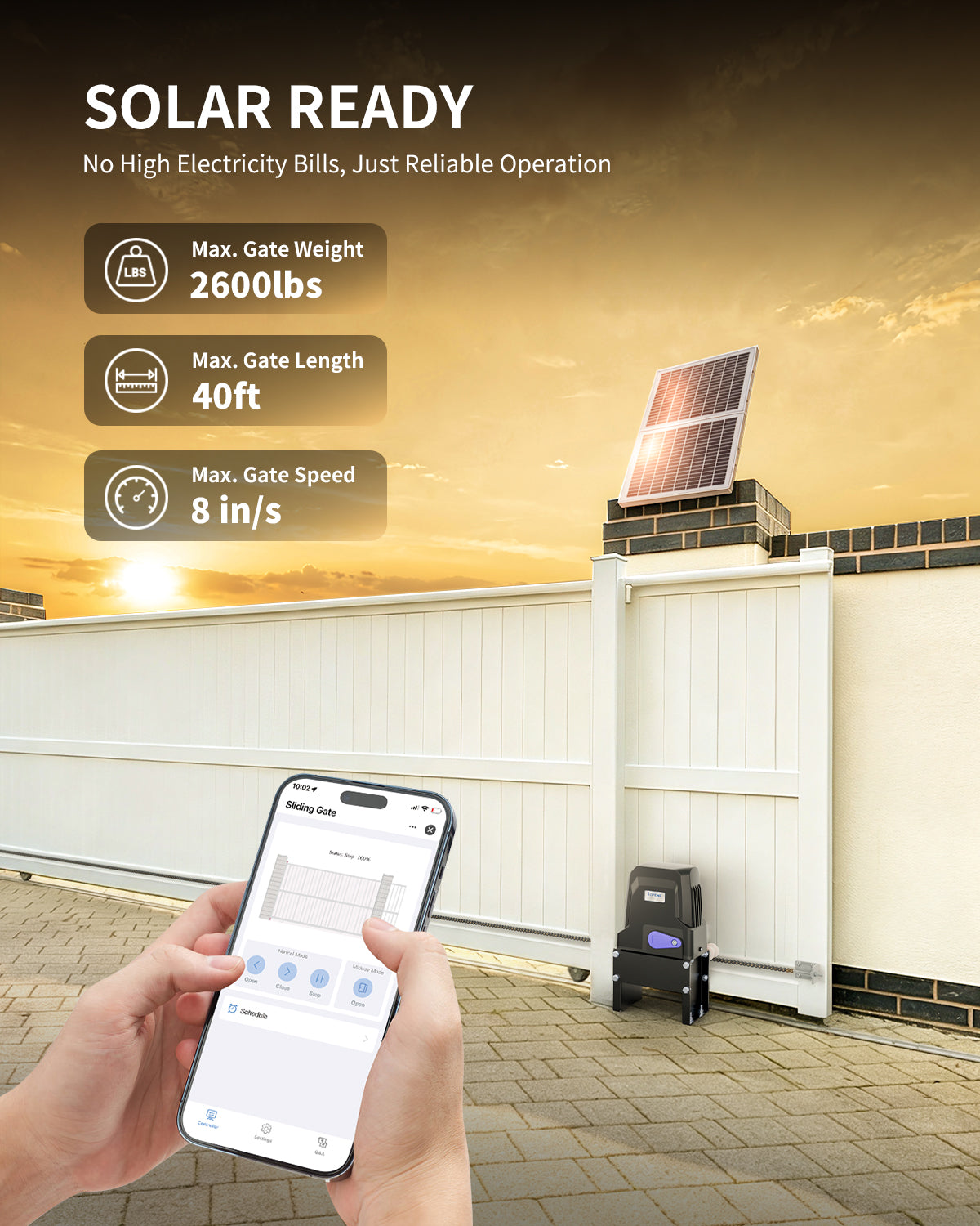 DWC1100S Solar Sliding Gate Opener Chain Drive Solar Ready