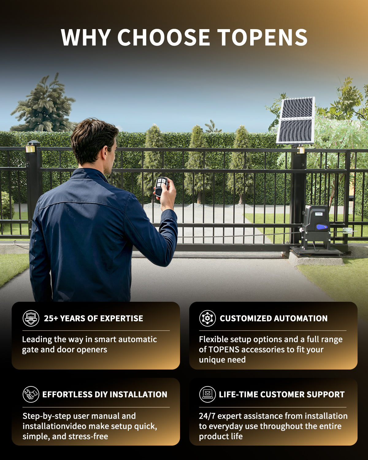 DWC1100S Solar Sliding Gate Opener Chain Drive Why Choose Topens