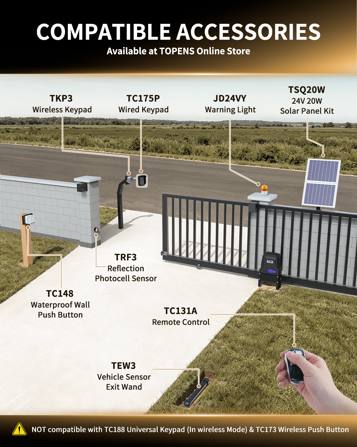 DWC1100S Solar Sliding Gate Opener Chain Drive with Compatible Accessories