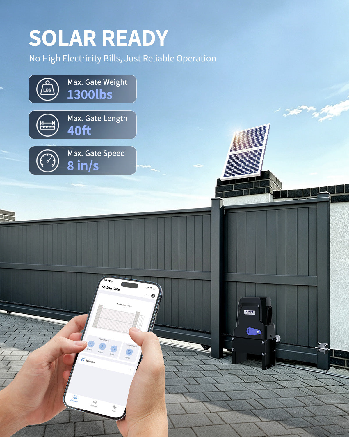 DWC500S Solar Sliding Gate Opener Chain Drive Solar Ready