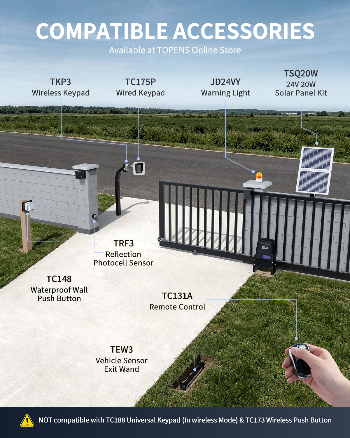 DWC500S Solar Sliding Gate Opener Chain Drive with Compatible Accessories