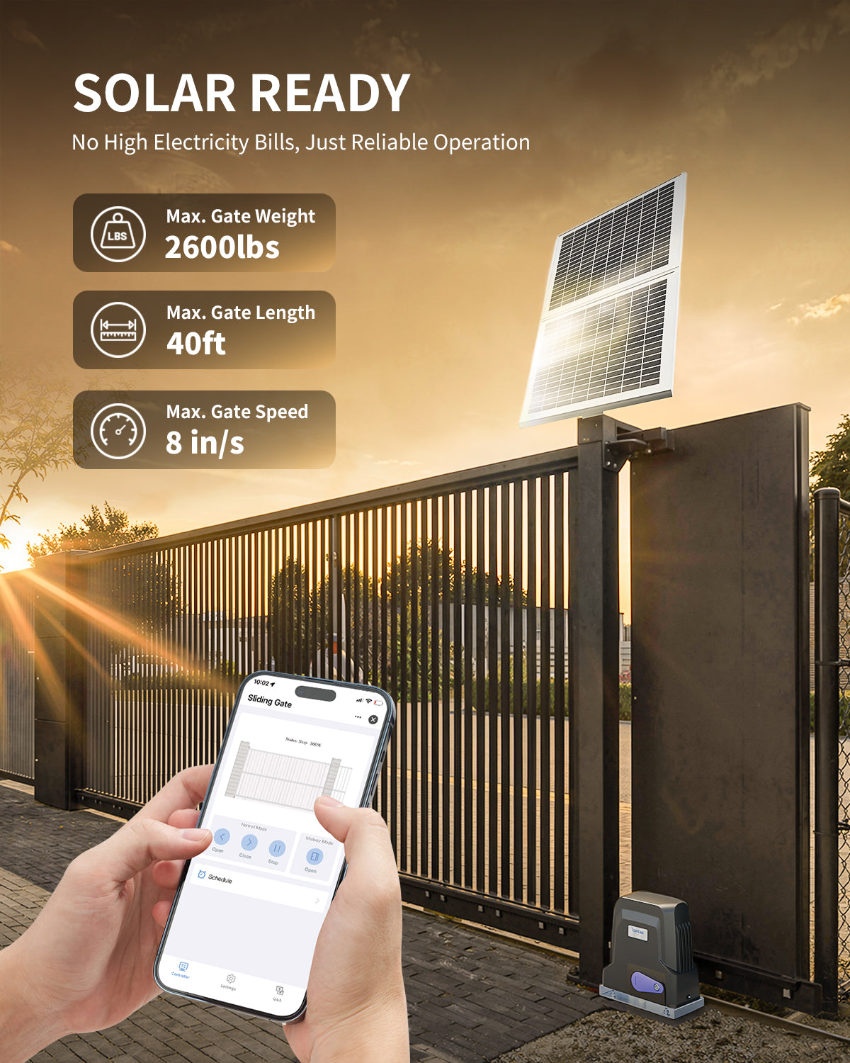 DWR1100ST Solar Sliding Gate Opener Rack Drive Solar Ready