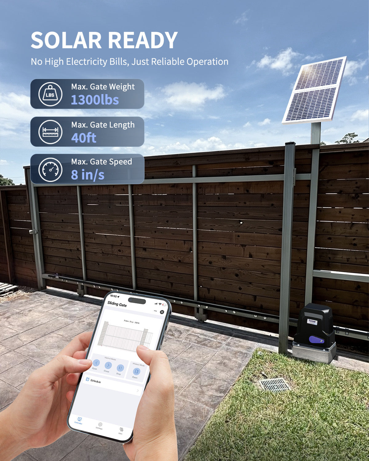 DWR500ST Solar Sliding Gate Opener Rack Drive Solar Ready